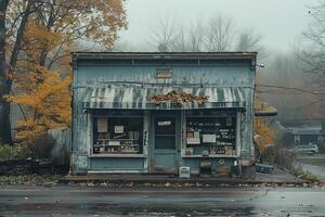 The store front has a large sign displaying the letters a a photo