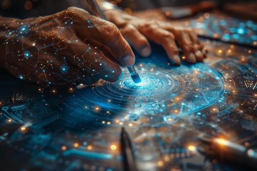 Indepth observation of a person holding a writing instrument photo