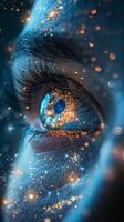 Detailed view of a womans eye with shimmering glitter photo