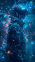 Experience a futuristic VR gaming night with immersive virtual reality and dazzling lights photo