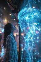 A woman views a computergenerated human brain image photo