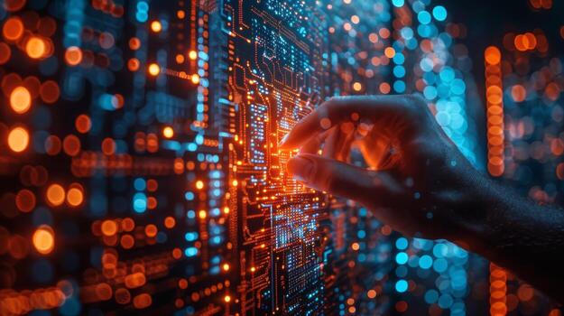 un persona es interactuando con un circuito tablero utilizando su mano foto