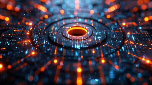 A computer generated futuristic city with a hole in the center photo