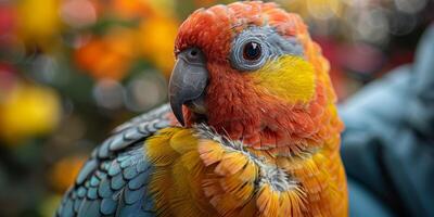Colorful parrot in its natural habitat, with vibrant feathers and lively presence photo