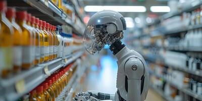 A robot is exploring the aisles of a grocery store photo
