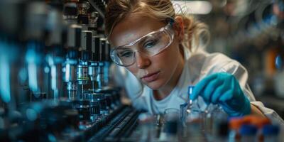 In the laboratory, a female scientist is busy working on a machine photo