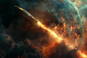 Witness the Majestic Launch of an Epic Spaceship within a Spectacular Cosmic Explosion photo
