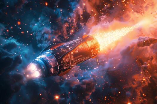 A rocket majestically soars through a galaxy in the infinite expanse of space photo