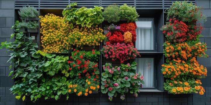 varios flores y plantas son creciente en el pared foto