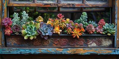 A window sill adorned with an array of vibrant succulents photo