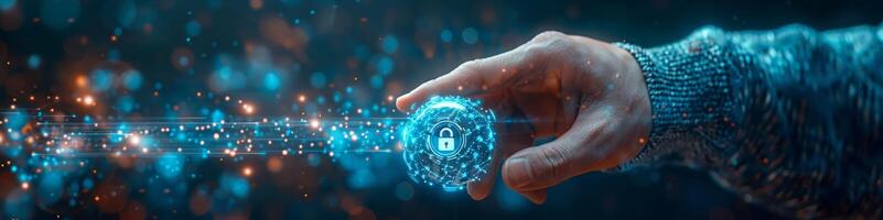 In the image, a hand is seen holding a luminous orb featuring a padlock photo