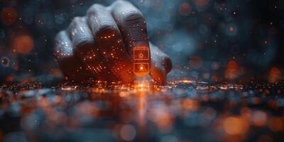 A hand is interacting with a digital screen displaying a battery icon photo
