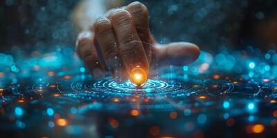 A close up of a persons hand interacting with a digital device photo
