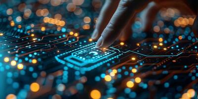 A close up of a person pointing at a circuit board photo