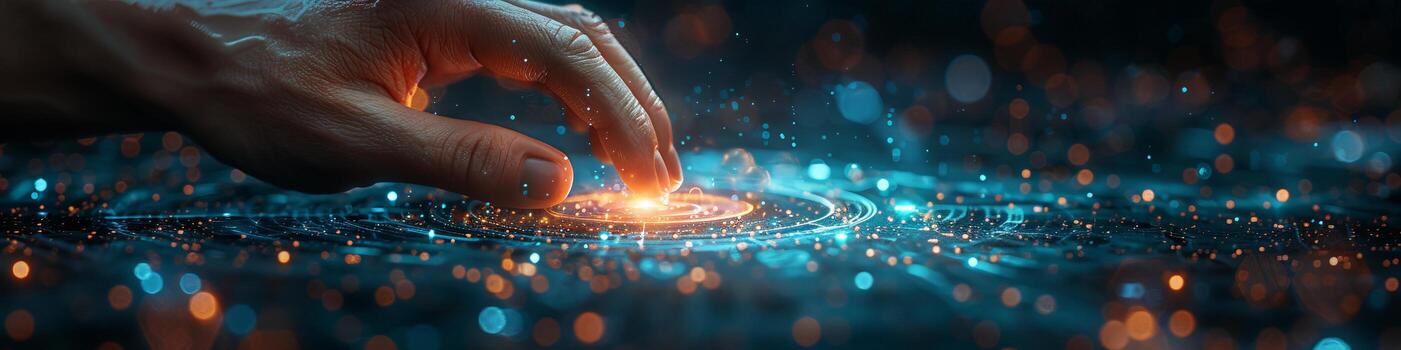 A person is touching a sparkling circle with their finger photo