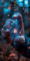 A person is shown holding a padlock in their hand photo