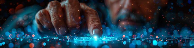 A detailed view of someones hand pushing a button photo