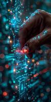 A person holding key with circuit board in background photo