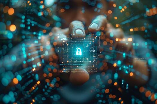 In the hands of an individual is a digital padlock being held securely photo