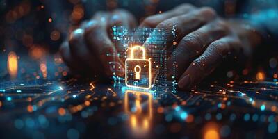 In the image, a person is seen holding a digital padlock in their hands photo