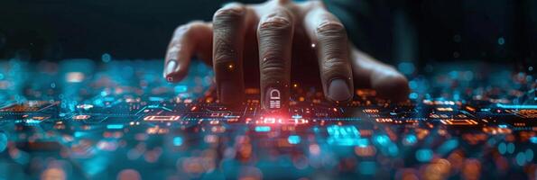A close up of a person touching a digital screen with their hand photo