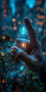 A close up of a persons hand with a beam of light emitting from it photo