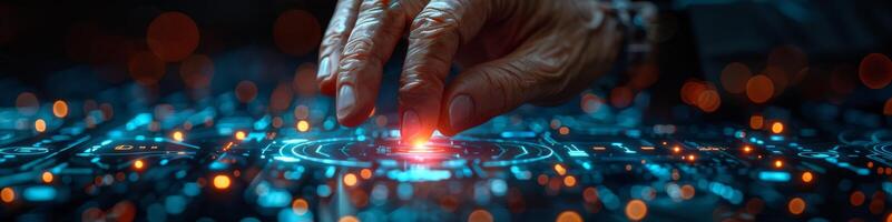 An up close view of a persons hand as they push a button photo
