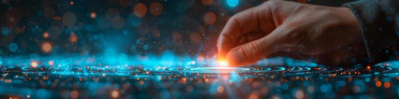A detailed view of someones hand pushing a button photo