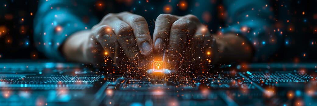 A detailed view of an individuals hands typing on a computer keyboard photo