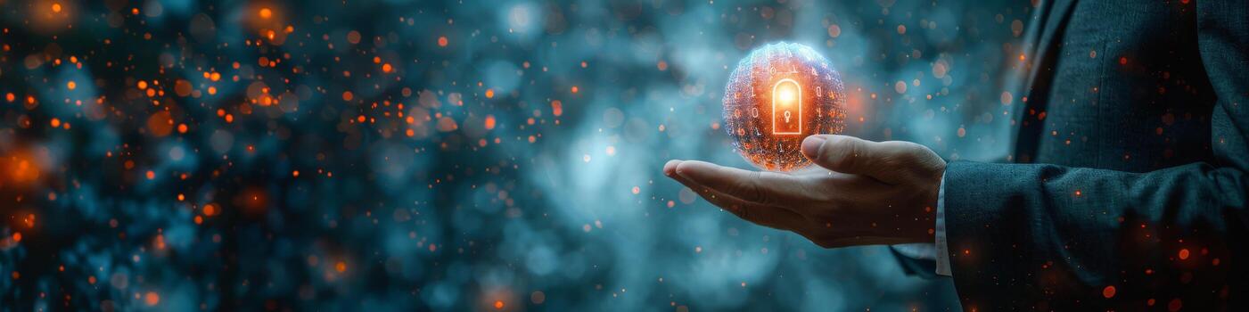Man in formal attire holding a light bulb, joyful under fireworks in the sky photo