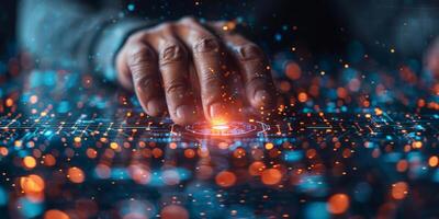 A person s hand pressing a button on a computer keyboard photo
