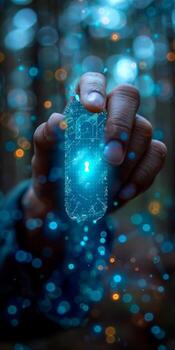 en su mano, un persona sostiene un azul objeto ese emite ligero foto