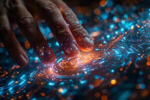 In the image, a hand is seen interacting with a modern display screen photo