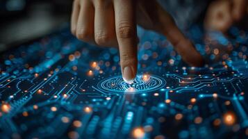 A person is pointing at a circuit board with their finger photo