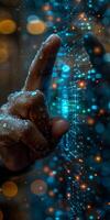 A persons hand is seen touching a digital screen in closeup photo