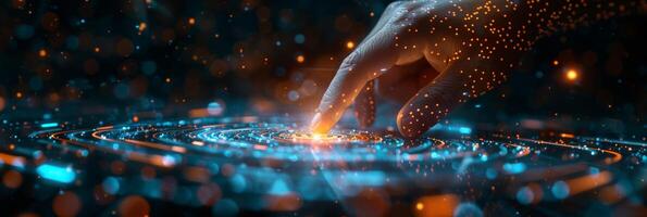 A hand is touching a digital screen with its finger photo