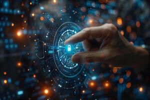 Hand with digital padlock, symbolizing technology and security photo