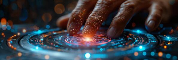 A person is using their finger to interact with a modern screen photo