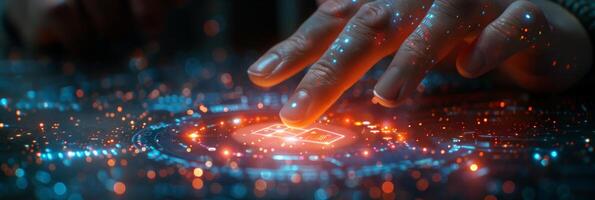 A person is interacting with a modern touchscreen using their finger photo