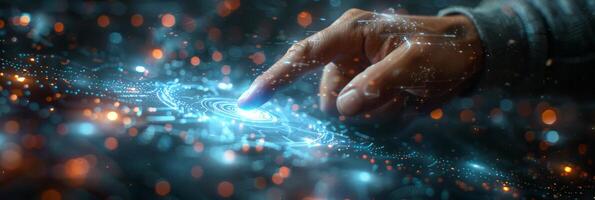 A person is using their finger to interact with a digital screen photo