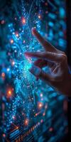 A person is interacting with a modern touchscreen using their finger photo