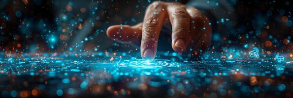 A person is using their finger to interact with a digital screen photo