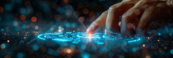 A person is interacting with a digital screen using their finger photo