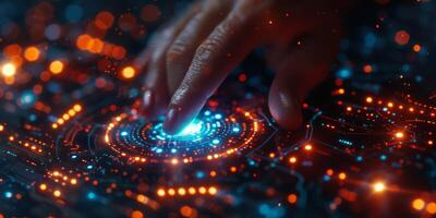 A person is interacting with a modern touchscreen using their finger photo