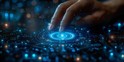 In the image, a persons finger is interacting with a modern touch screen photo
