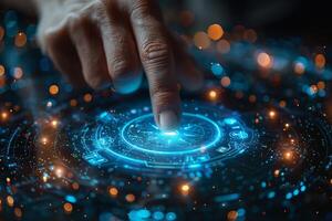 A person is interacting with a modern touchscreen using their finger photo