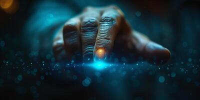 A close up of a persons finger pressing a button on a device photo