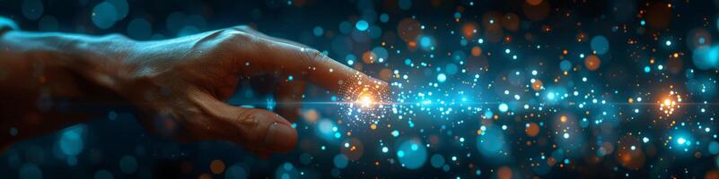 In the image, a hand is extending towards a luminous light source photo