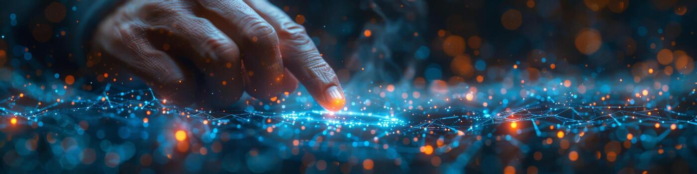 A detailed view of a hand interacting with a touchscreen photo