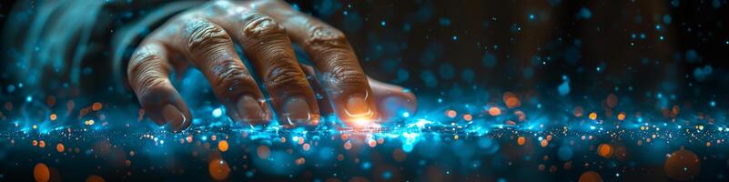 A person s hand pressing a button on a computer screen photo